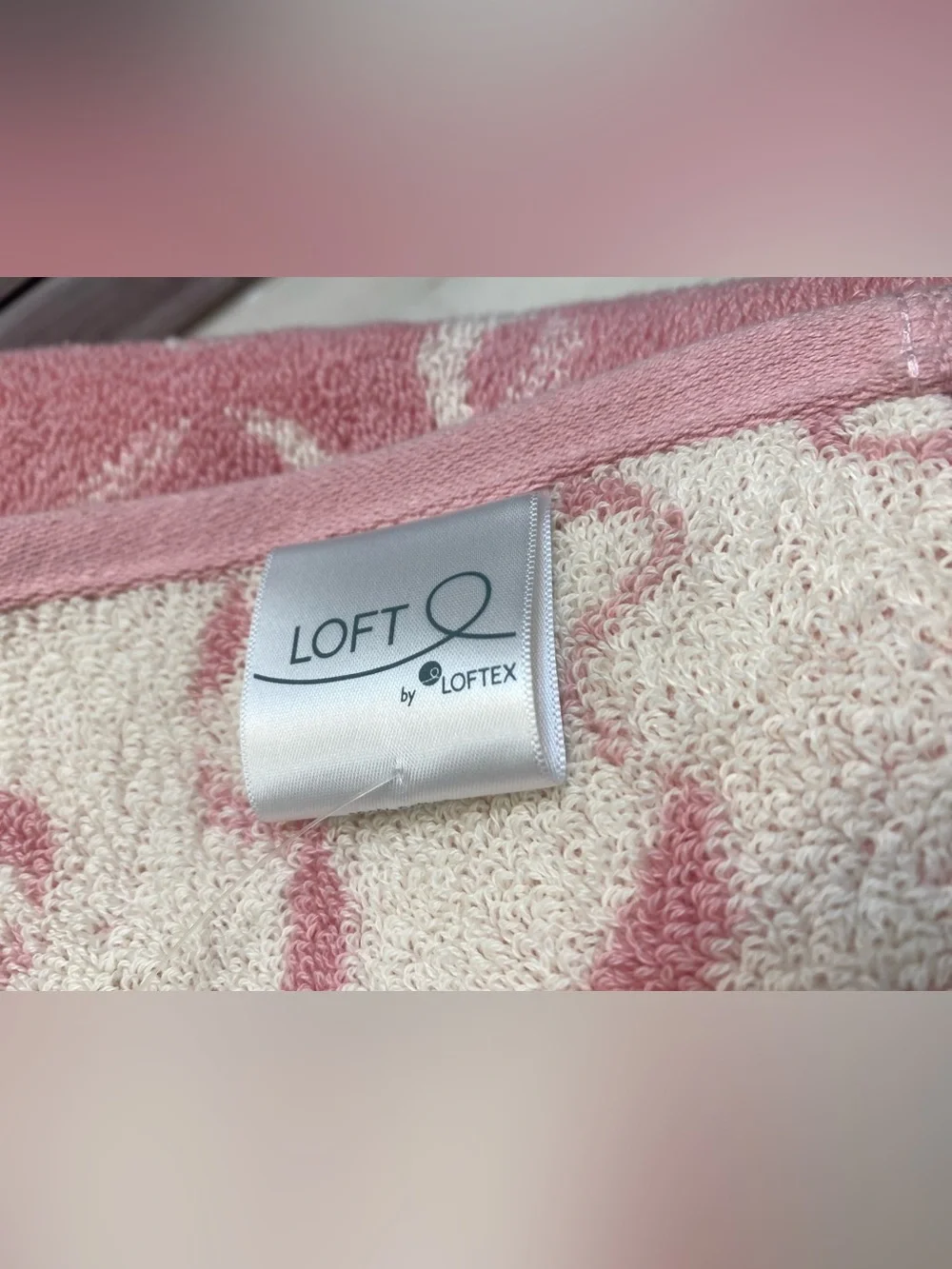 Loft by Loftex ❤️(2) Bow cotton Bath Towels Soft Pink/Ivory Hotel-quality NEW